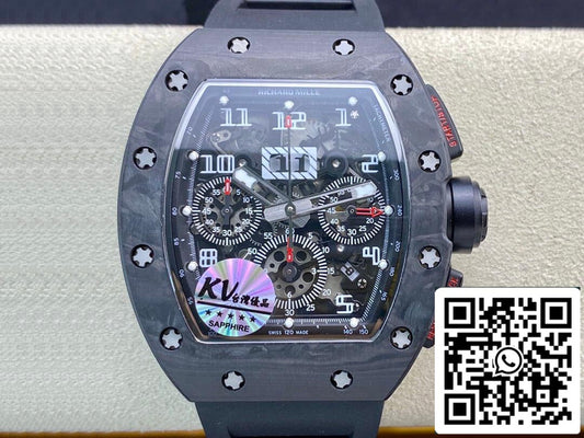 Richard Mille RM011 1:1 Best 에디션 KV 팩토리 Carbon Fiber 블랙 러버 스트랩