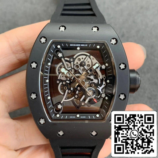 Richard Mille RM055 1:1 Best 에디션 KV 팩토리 V2 블랙 세라믹 러버 스트랩