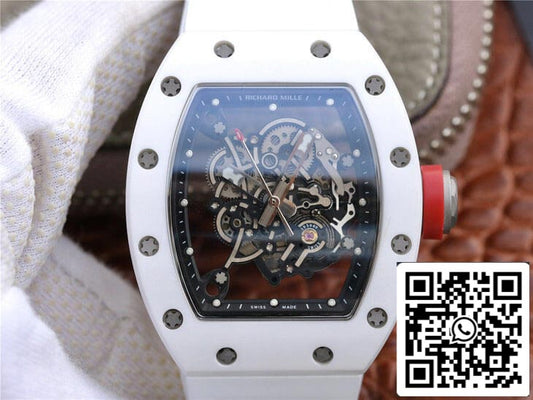 Richard Mille RM055 1:1 Best 에디션 KV 팩토리 세라믹 화이트 러버 스트랩