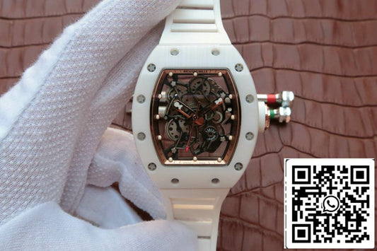 Richard Mille RM055 1:1 Best 에디션 KV 팩토리 화이트 세라믹 러버 스트랩