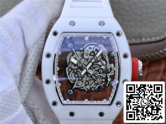 Richard Mille RM055 1:1 Best 에디션 KV 팩토리 화이트 러버 스트랩