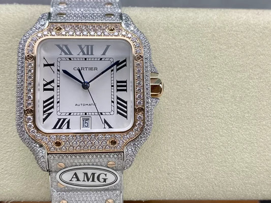 Santos De Cartier Diamond Watches 화이트 다이얼 1:1 Best 에디션 AMG 팩토리 Swarovski Stone