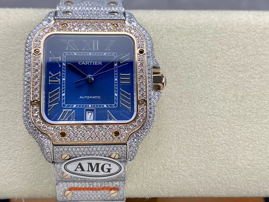 ساعات سانتوس دي كارتييه الماسية 블루 다이얼 1:1 Best 에디션 AMG 팩토리 Swarovski Stone