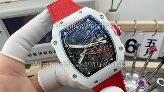 Реплика Richard Mille RM67-02 Charles Leclerc 화이트 Carbon NTPT 1:1 Лучший клон V5 Новейшая версия