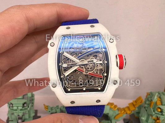 Реплика Richard Mille RM67-02 Alexis Pinturault 화이트 Carbon NTPT 1:1 Лучший клон V5 Новейшая версия