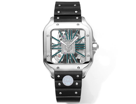까르띠에 산토스 Skeleton 40mm THB 팩토리 1:1 Best 에디션 화이트 Case and 블랙 Strap