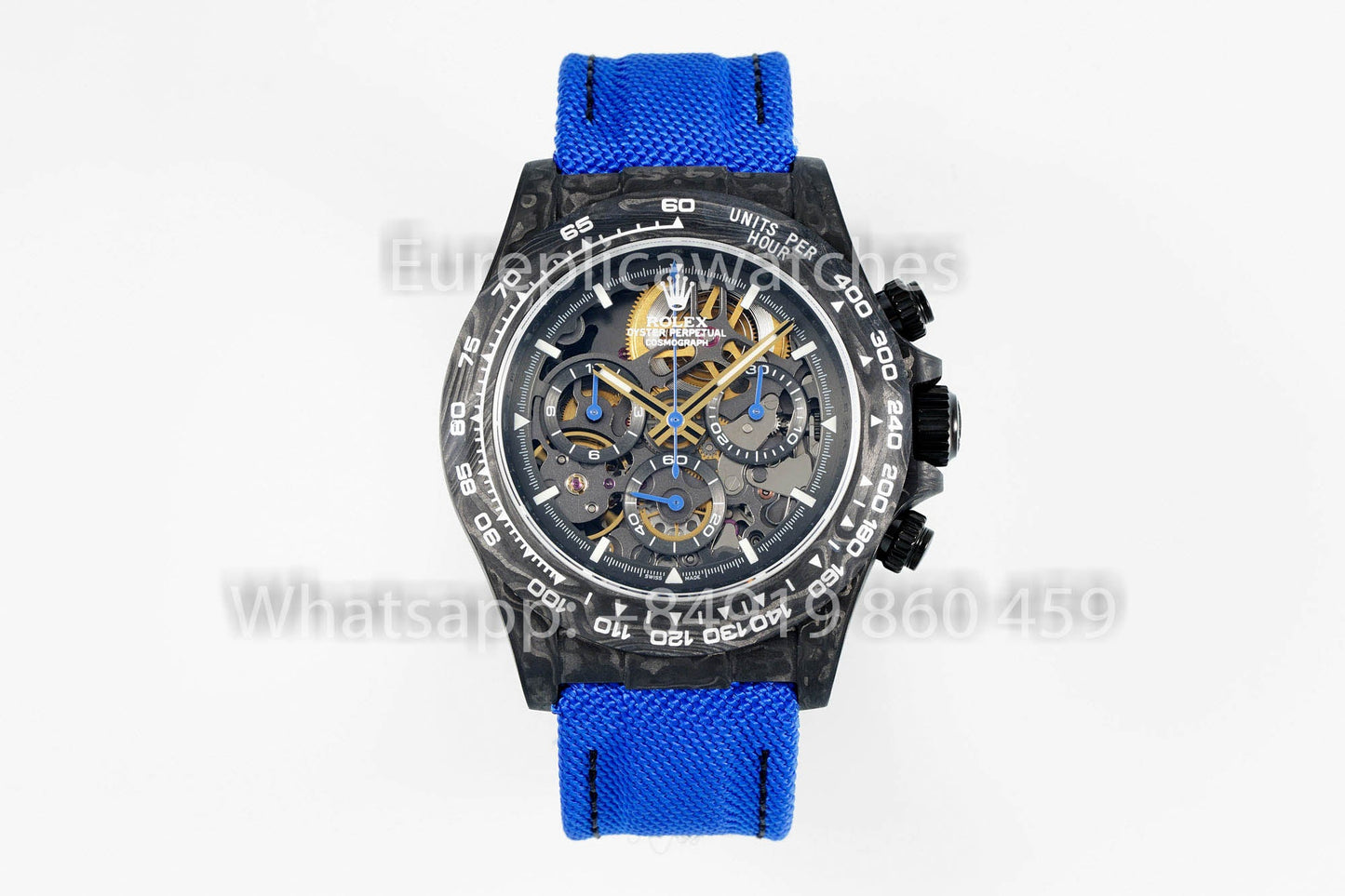 롤렉스 데이토나 Skeleton Dial Diw Custom NTPT Carbon Case 1:1 Best Clone 블루 Velcro Strap
