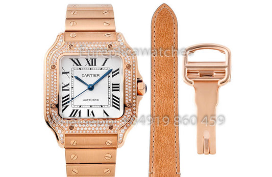 Cartier Santos De Cartier WJSA0009 Watch 1:1 Best Clone 35.1 mm BV 팩토리 로즈 골드