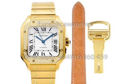 Cartier Santos De Cartier WJSA0010 1:1 Best Clone 35.1 mm BV 팩토리 옐로 골드