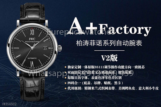 IWC Portofino IW356502 오토매틱 Watch 40MM 1:1 Best Clone A+ 팩토리 블랙 다이얼