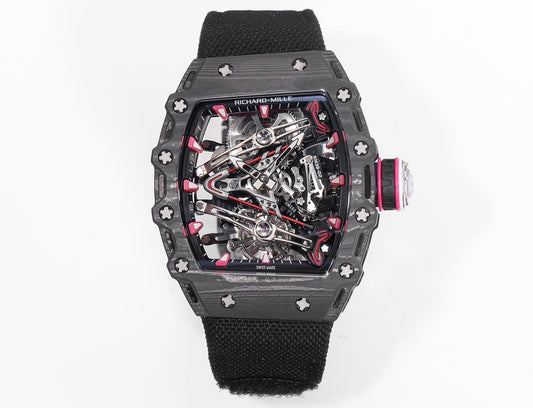 Richard Mille Bubba Watson 투르비용 RM38-02 1:1 Best 에디션 블랙 Carbon Case Velcro Fabric Strap