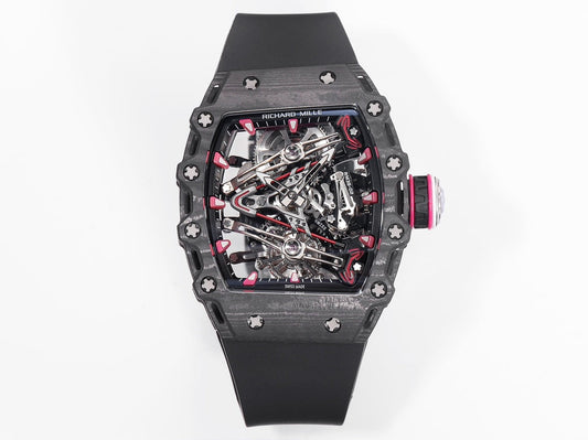 Richard Mille Bubba Watson 투르비용 RM38-02 1:1 Best 에디션 블랙 Carbon Case 러버 스트랩