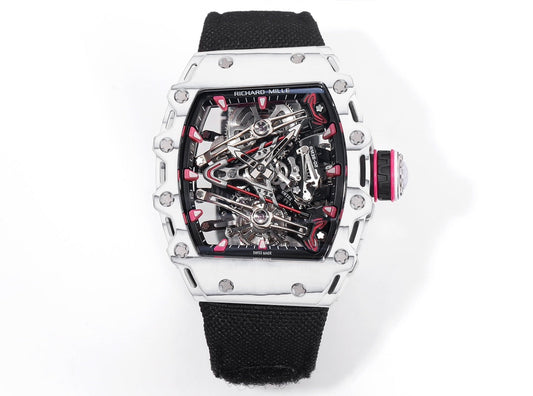 Richard Mille Bubba Watson 투르비용 RM38-02 1:1 Best 에디션 화이트 Carbon Case 블랙 Velcro fabric Strap