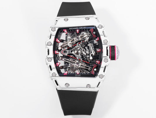 Richard Mille Bubba Watson 투르비용 RM38-02 1:1 Best 에디션 화이트 Carbon Case 블랙 러버 스트랩