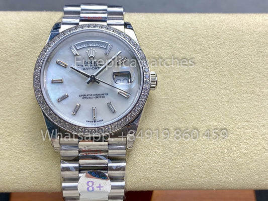 Rolex Day Date m128399tbr-0029 화이트 Gold 1:1 Best Clone 8+ 팩토리 Counterweight Version