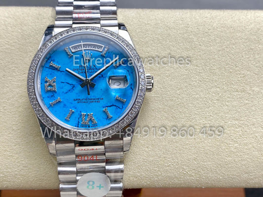 Rolex Day Date m128396tbr-0016 화이트 Gold 1:1 Best Clone 8+ 팩토리 Counterweight Version
