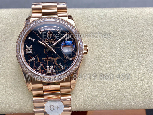 Rolex Day Date M128345RBR-0044 Baguette Bezel 1:1 Best Clone 8+ 팩토리 Counterweight Version