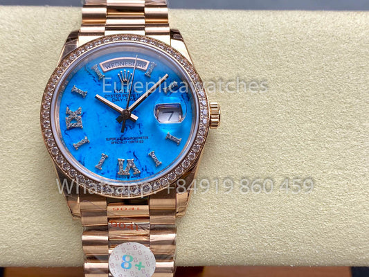 Rolex Day Date 128395TBR-0018 Turquoise Dial 1:1 Best Clone 8+ 팩토리 Counterweight Version