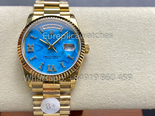 Rolex Day Date 128238-0071 Turquoise Dial 1:1 Best Clone 8+ 팩토리 Counterweight Version
