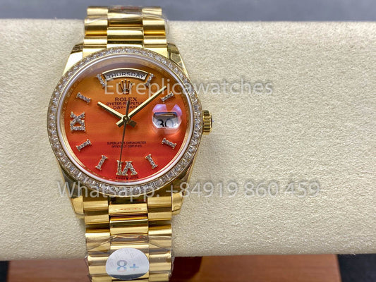 Rolex Day Date 128398TBR-0018 옐로 골드 1:1 Best Clone 8+ 팩토리 Counterweight Version