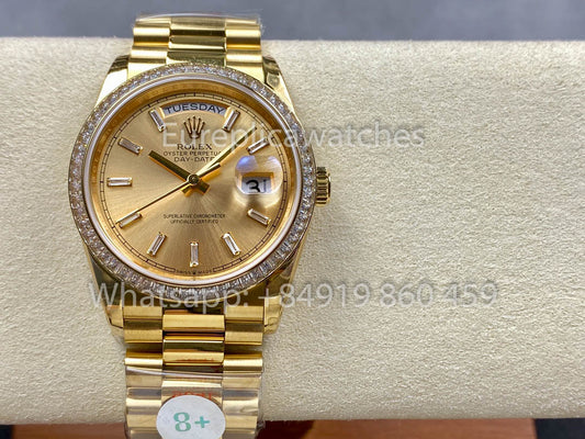 Rolex Day Date 128238 옐로 골드 1:1 Best Clone 8+ 팩토리 Counterweight Version