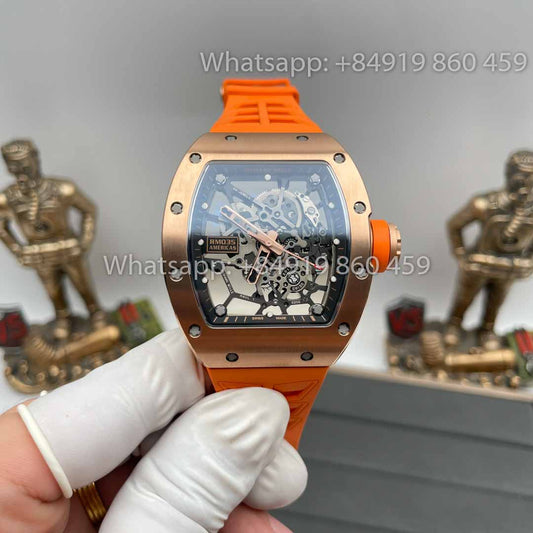 Richard Mille RM035 Toro Americas 에디션 로즈 골드 and Orange Strap 1:1 Best Clone Sonic 팩토리