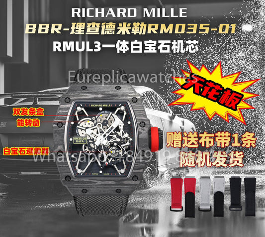 Richard Mille RM35-01 NTPT Carbon 1:1 Best Clone BBR 팩토리 V2 블랙 Velcro Strap