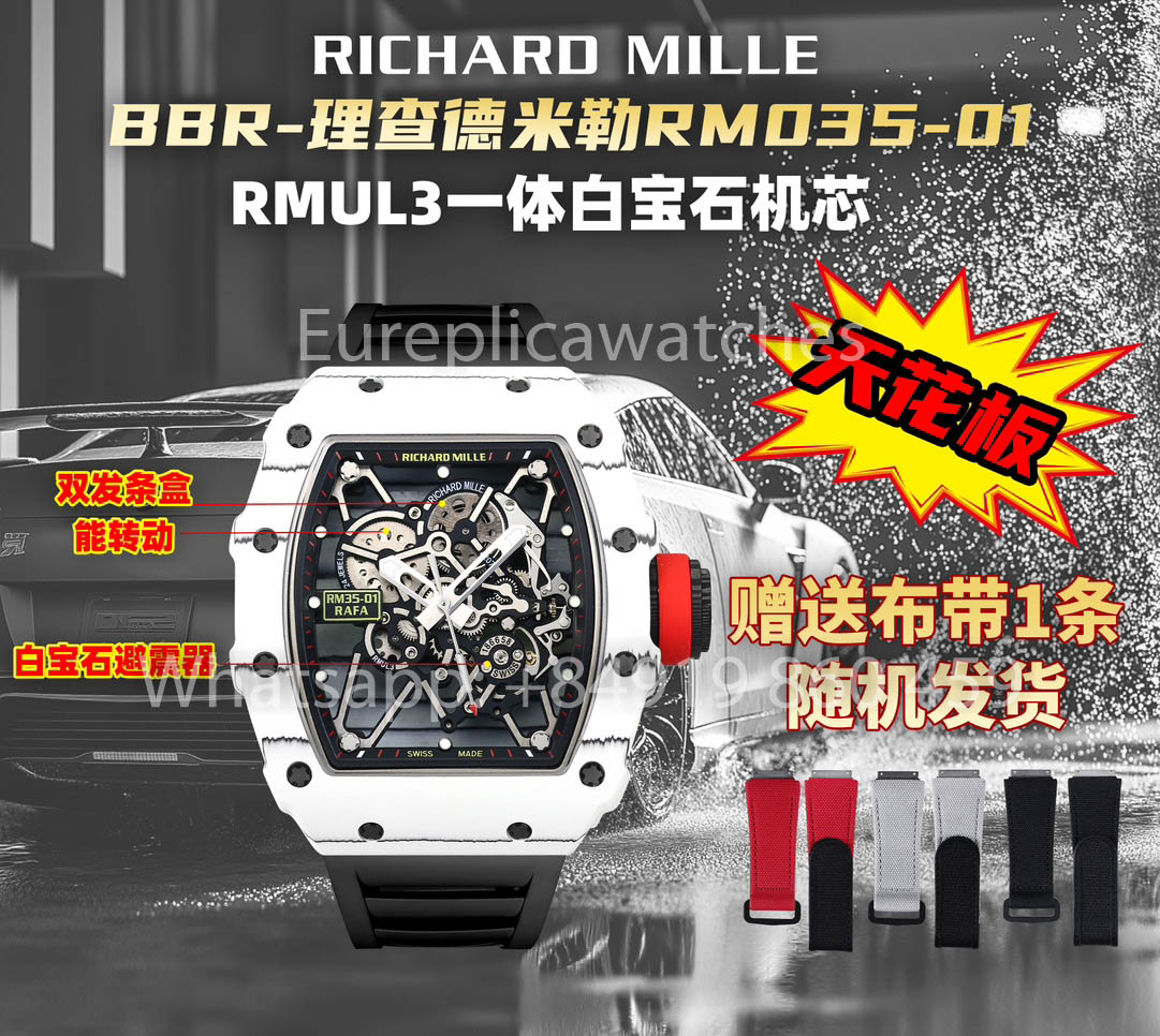 Richard Mille RM35-01 Карбоновый корпус 1:1 Лучший клон BBR 팩토리 V2 블랙 러버 스트랩