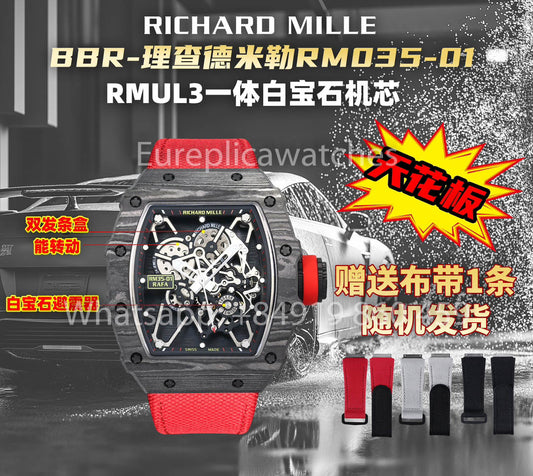 Richard Mille RM35-01 NTPT Carbon 1:1 Best Clone BBR 팩토리 V2 Red Velcro Strap