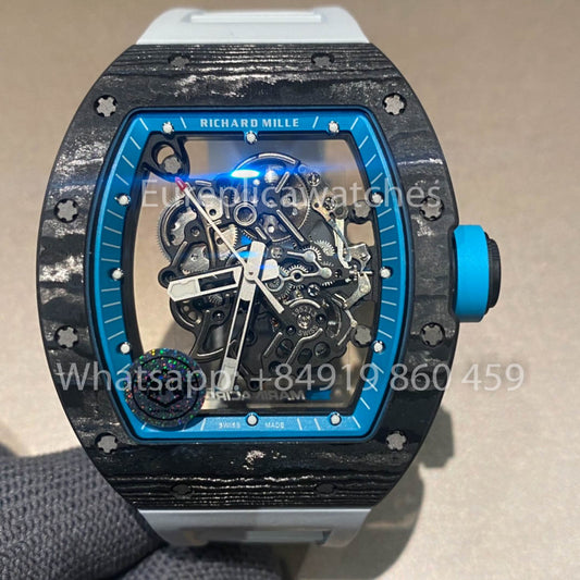 Чехол RICHARD MILLE RM055 из углеродного волокна, лучший клон 1:1 APS 팩토리 블루 다이얼 화이트 Ремешок