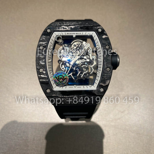 RICHARD MILLE RM055 Чехол из углеродного волокна 1:1 Лучший клон APS 팩토리 화이트 다이얼 블랙 Crown