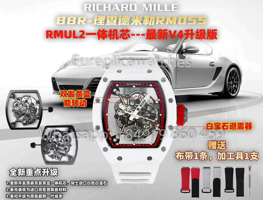 RICHARD MILLE RM055 화이트 세라믹 Case 1:1 Best Clone APS 팩토리 Red Dial