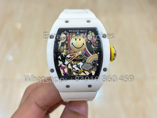 Richard Mille RM88 Smiley V2 세라믹 Case 1:1 Best Clone 화이트 러버 스트랩