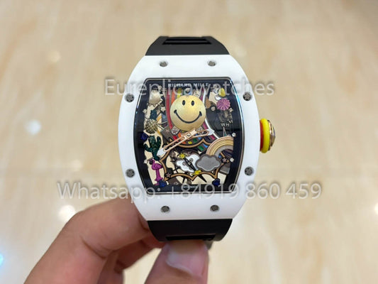 Richard Mille RM88 Smiley V2 세라믹 Case 1:1 Best Clone 블랙 러버 스트랩