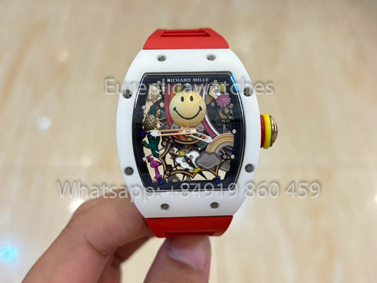 Richard Mille RM88 Smiley V2 세라믹 Case 1:1 Best Clone Red 러버 스트랩