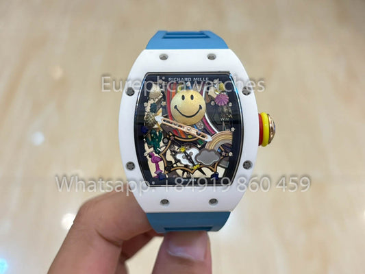 Richard Mille RM88 Smiley V2 세라믹 Case 1:1 Best Clone 블루 러버 스트랩