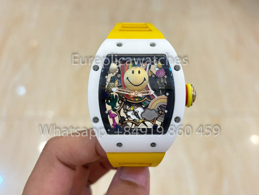 Richard Mille RM88 Smiley V2 세라믹 Case 1:1 Best Clone Yellow 러버 스트랩