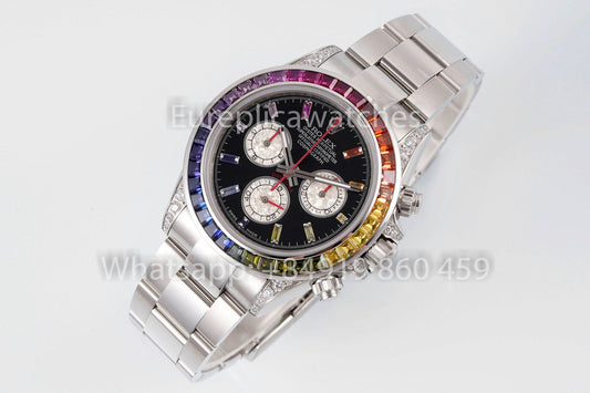 롤렉스 데이토나 Rainbow Diamond Dial 블랙 다이얼 40mm 1:1 Best Clone EF 팩토리 SS
