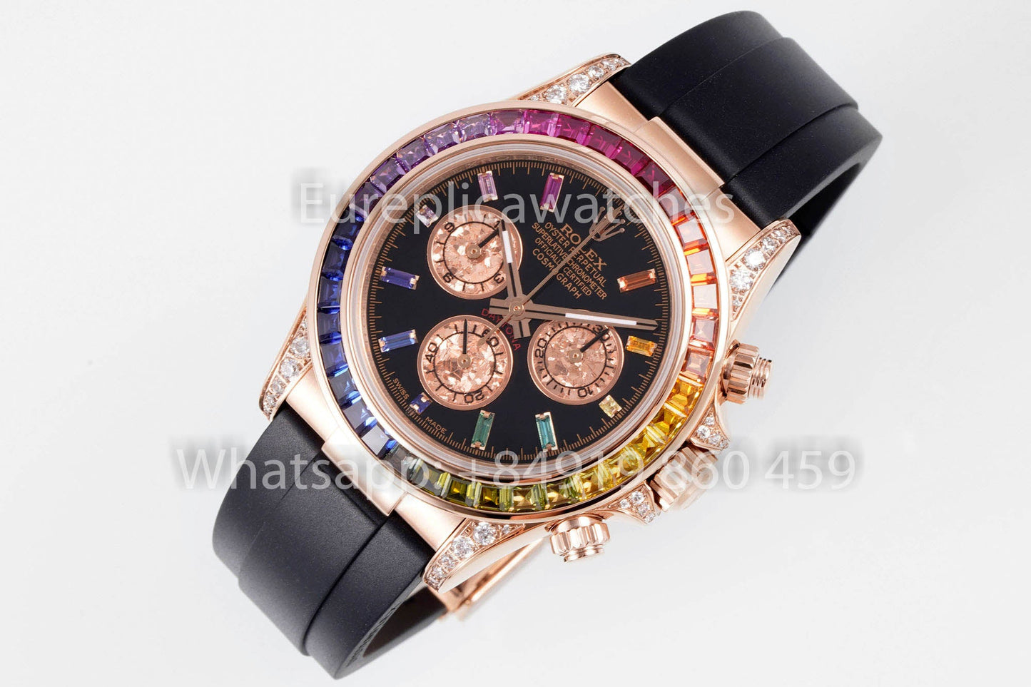 롤렉스 데이토나 Rainbow Baguettes 로즈 골드 블랙 다이얼 40mm 116595RBOW 1:1 Best Clone EF 팩토리