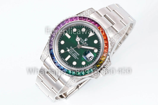 롤렉스 서브마리너 Rainbow 그린 다이얼 1:1 Best Clone EF 팩토리 3135 Movement