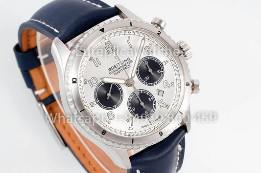 Breitling Aviator AB01194A1B1X1 화이트 다이얼 블루 Strap 1:1 Best Clone EF 팩토리