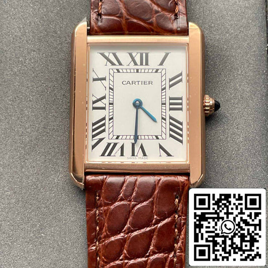 Cartier Tank W5200026 1:1 Best 에디션 BV 팩토리 옐로 골드 브라운 가죽 스트랩