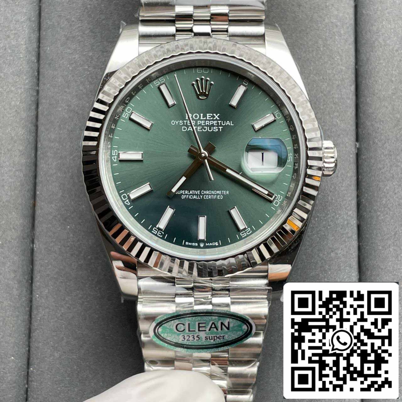 롤렉스 데이트저스트 M126334-0027 41mm 주빌리 Strap Clean 팩토리 Mint 그린 다이얼