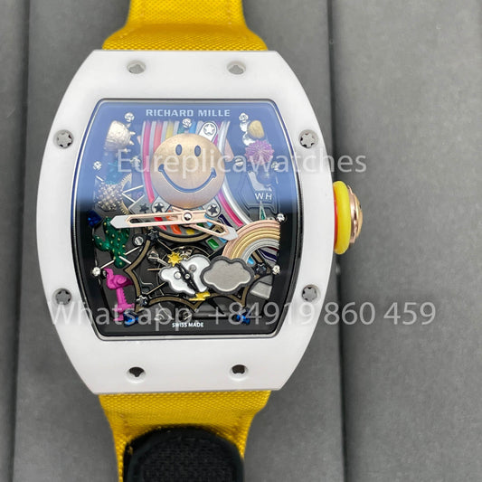 Richard Mille RM88 Smiley V2 세라믹 Case 1:1 Best Clone Yellow Velcro Strap