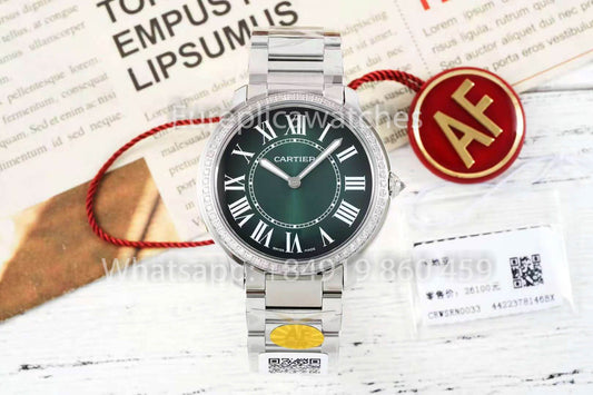 Cartier Ronde Must De Cartier 36mm Custom Diamond 1:1 Best Clone AF 팩토리 그린 다이얼