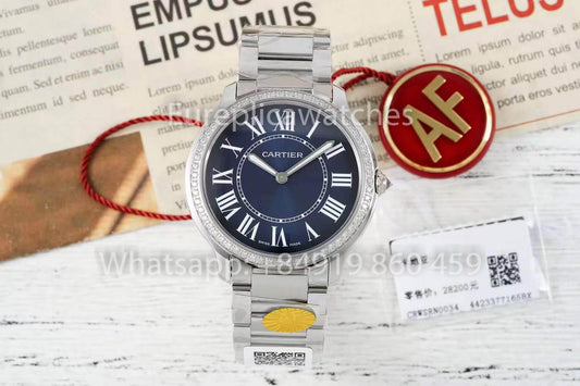 Cartier Ronde Must De Cartier 36mm Custom Diamond 1:1 Best Clone AF 팩토리 블루 다이얼