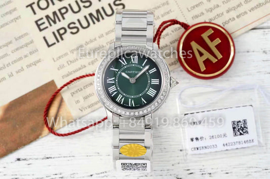 Cartier Ronde Must De Cartier 29mm custom diamonds 1:1 Best Clone AF 팩토리 그린 다이얼