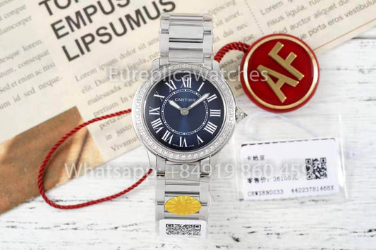 Cartier Ronde Must De Cartier 29mm custom diamonds 1:1 Best Clone AF 팩토리 블루 다이얼