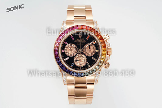 롤렉스 데이토나 Rainbow Diamond Dial 로즈 골드 40mm 1:1 Super Clone Sonic 팩토리