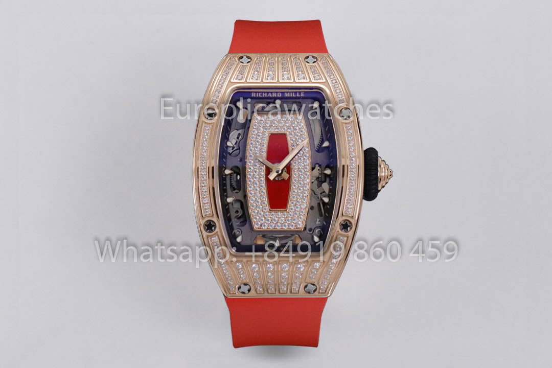 Replica Richard Mille RM 07-01 Red Strap 로즈 골드 1:1 Super Clone ZF 팩토리